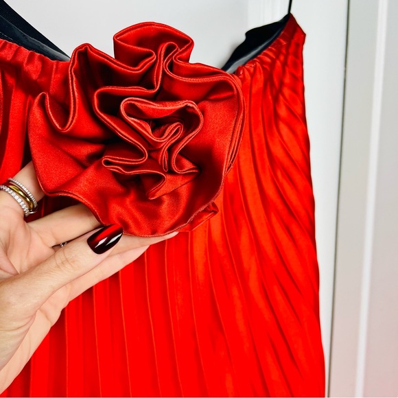 Delfi Collective Kimberly Ombre Pleated Rosette Strapless Dress Red Pink Medium - Picture 5 of 16